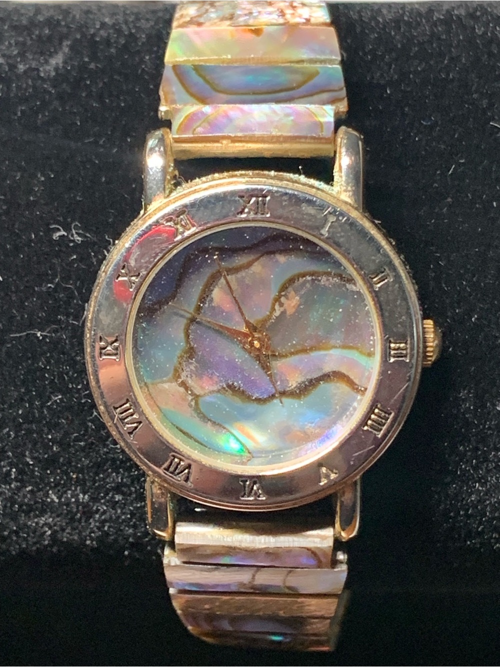 Iridescent Shell Inlay Watch with Gold Tones